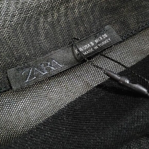 Zara Black Sheer Blouse With Ruffle Cuffs Womens S - Picture 4 of 10